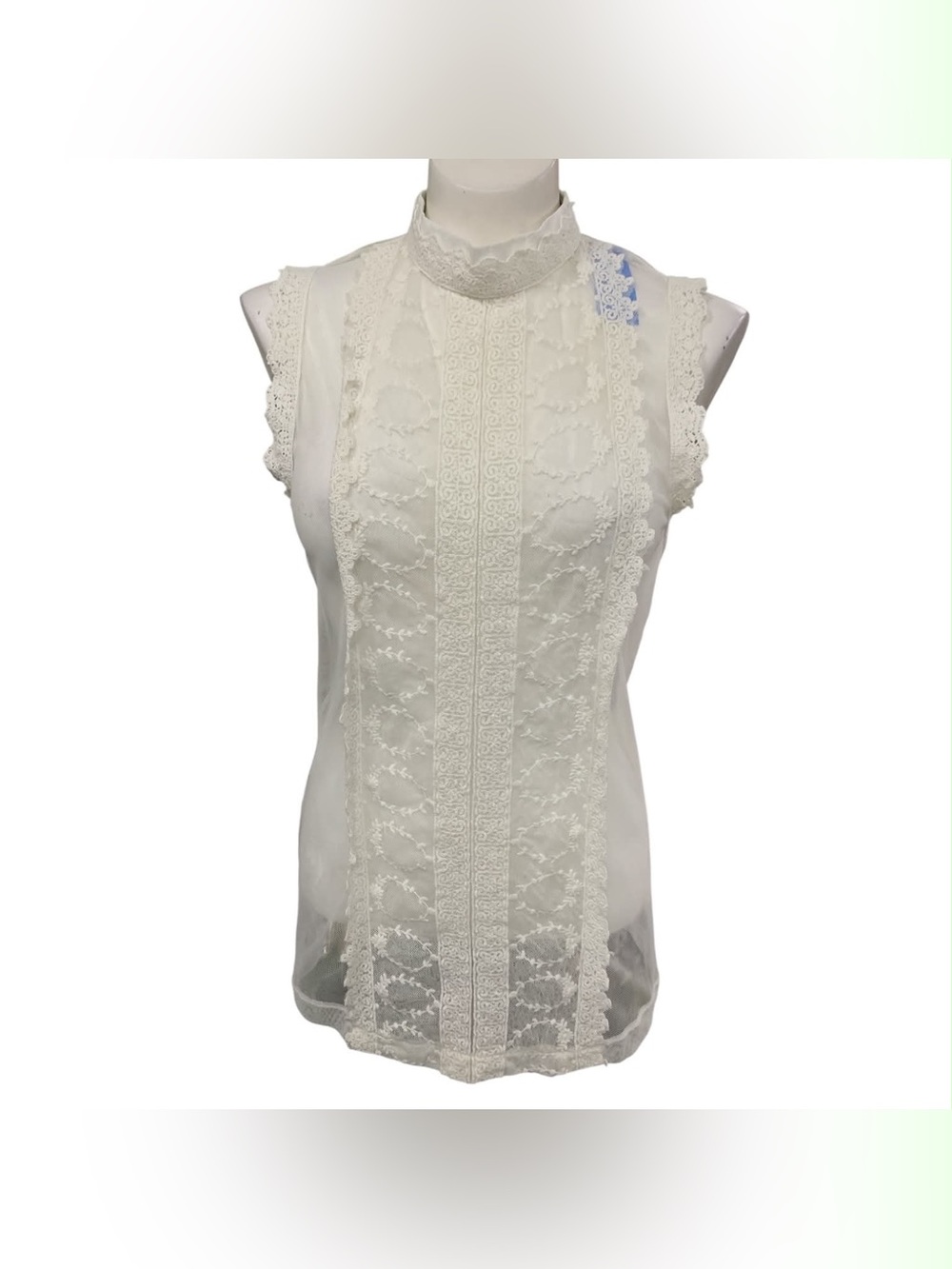 Twenty One Sleeveless Lace-Front High-Neck Blouse - White Size L